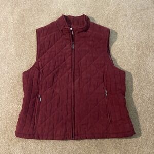 Croft & Barrow Quilted Vest Women's Petite L Maroon Sleeveless Full Zip